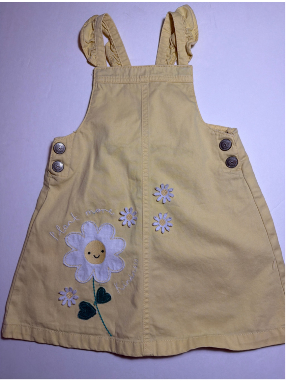 Mothercare Pinny Overall Dress Sunny Yellow Daisy Cotton Denim Size 2/3